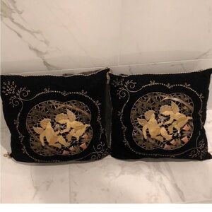 Elegant Black and Gold Decorative Cushions with angels